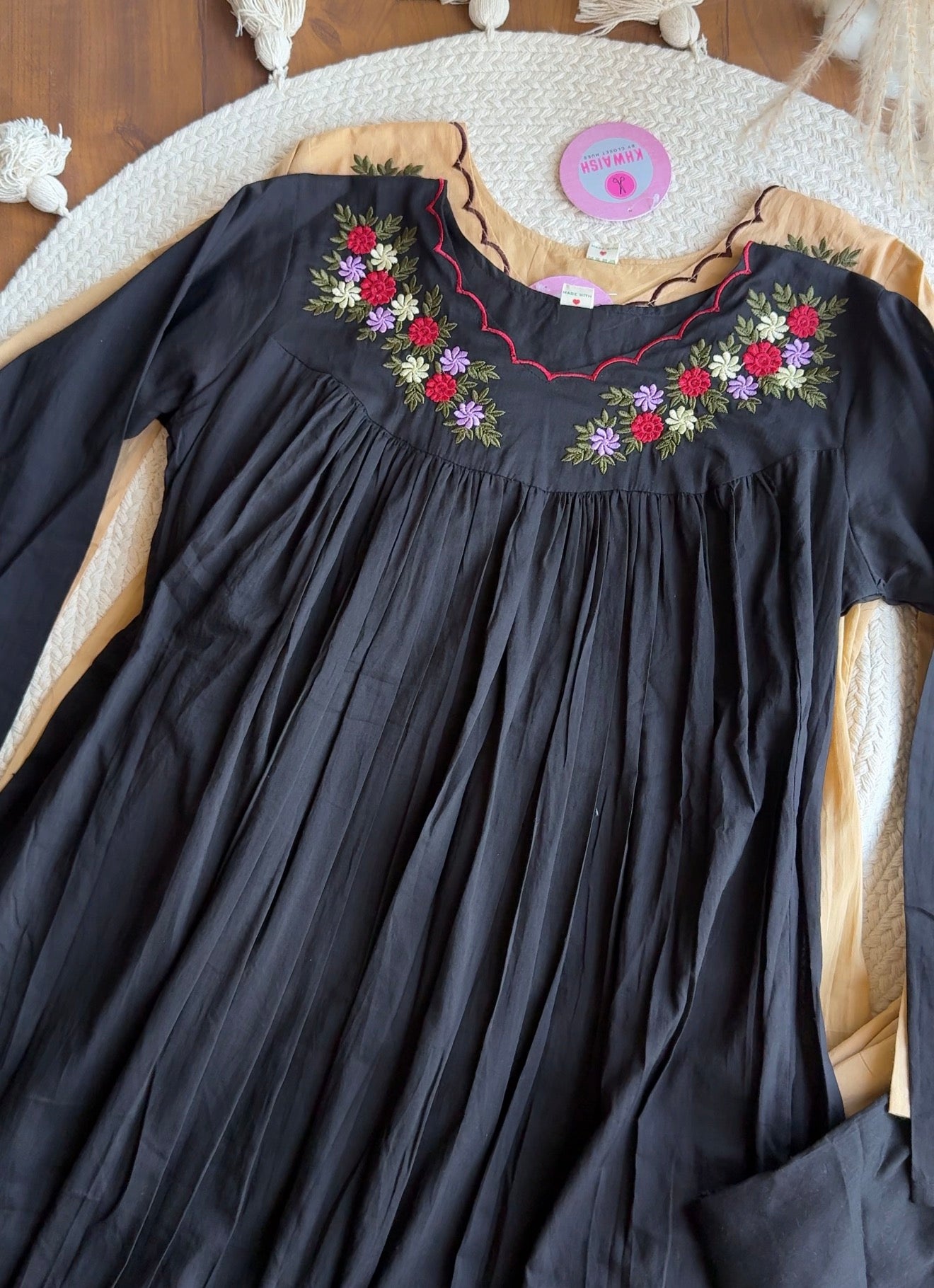 Zeel Embroidered Full Sleeves Anarkali Dress- Black