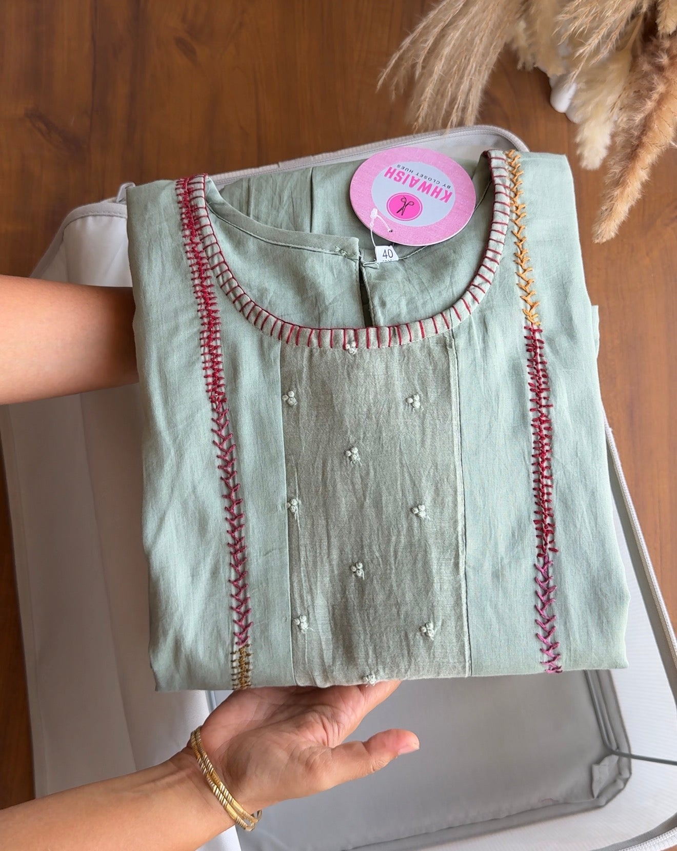 Disha Embroided Mul Chanderi Dress- Aqua Green