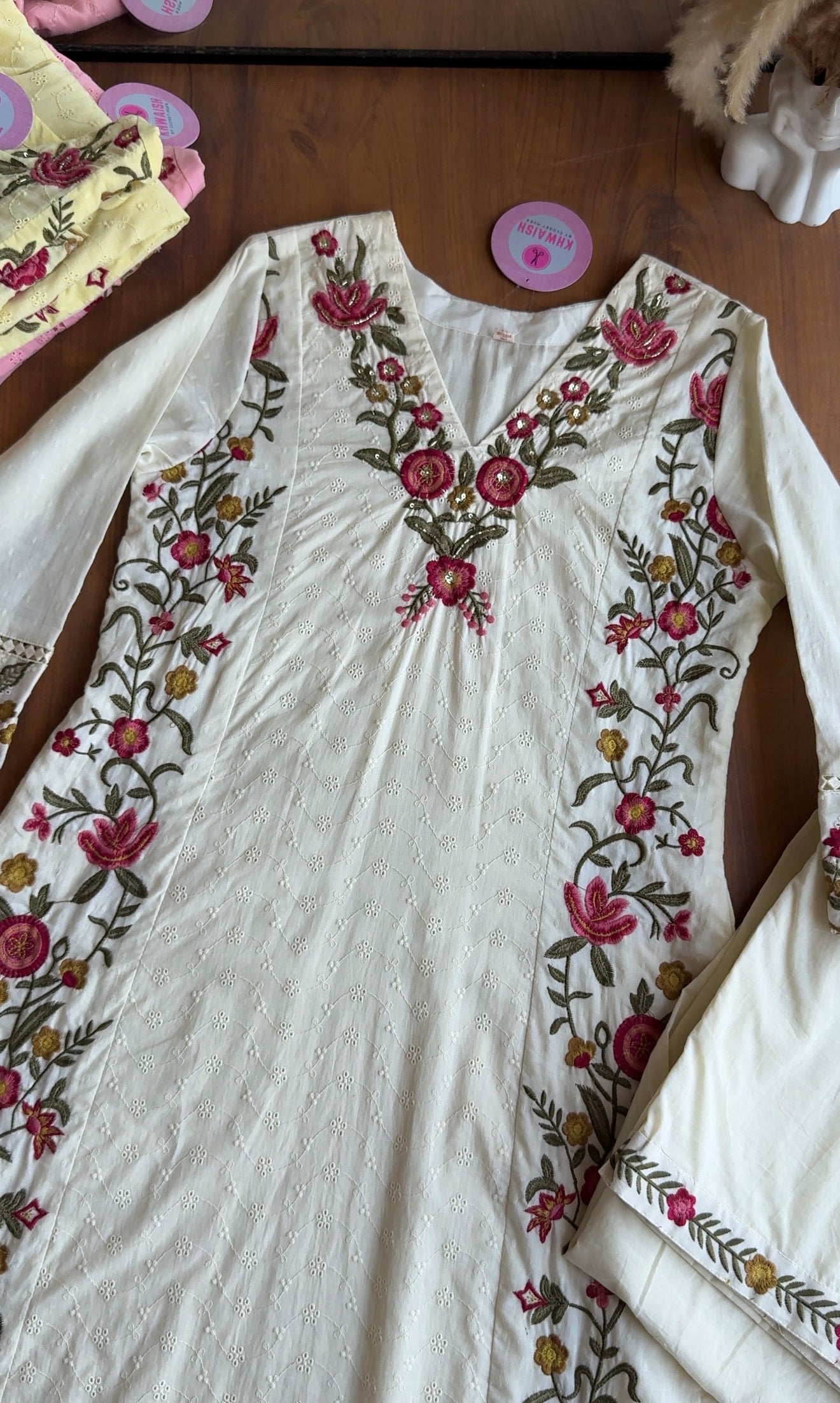 Twinkle Embroided Straight Cut Dress- White