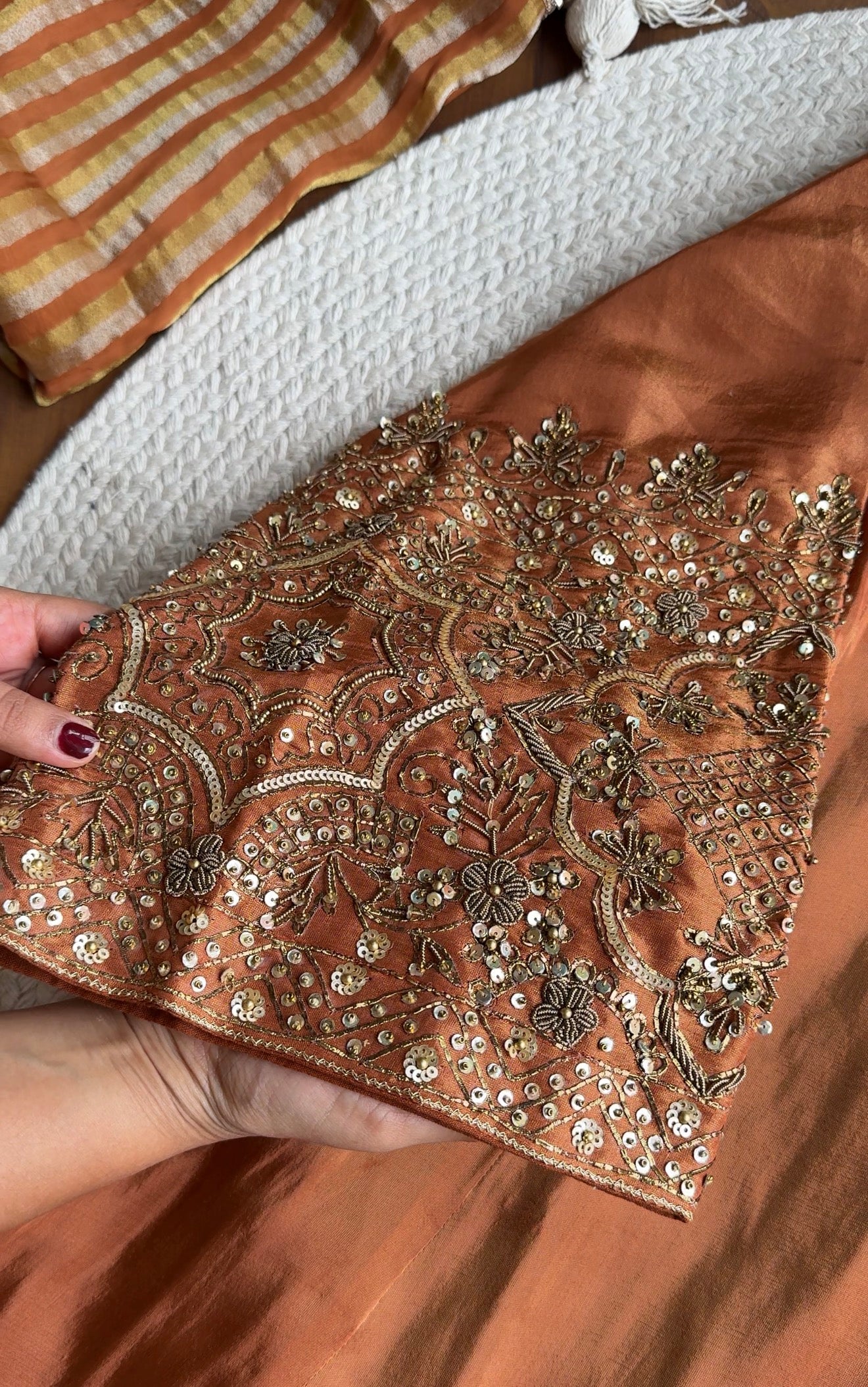Kinjal Heavy Hand Zardosi Dress- Orange