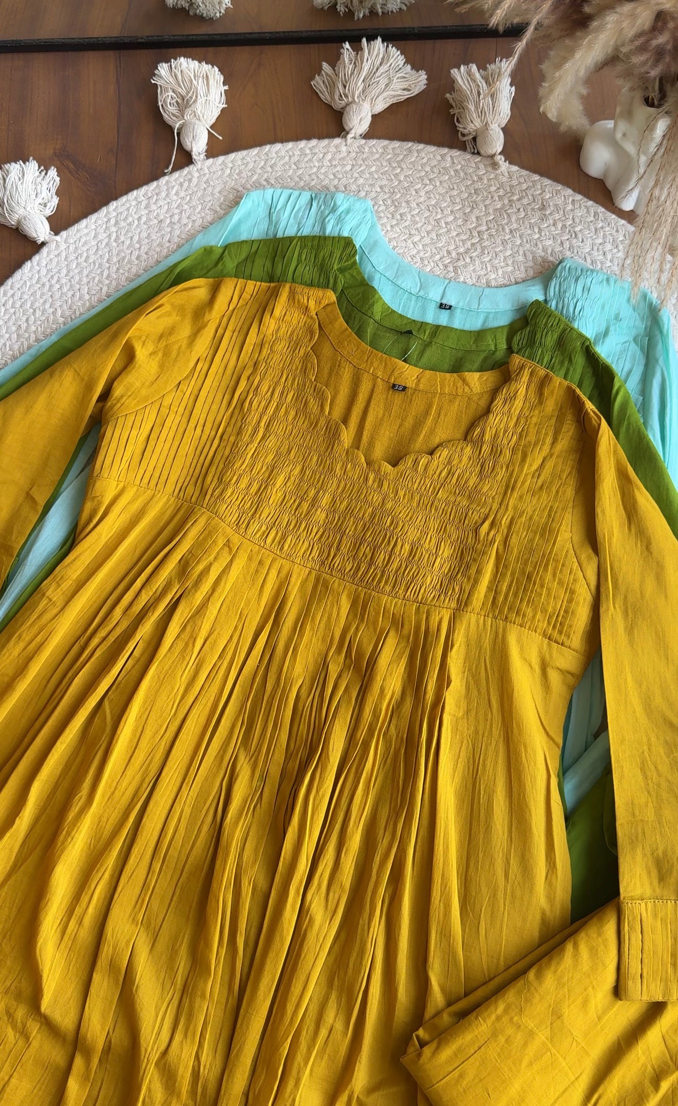 Kareena Scalloped Neck Anarkali Dress-Musturd