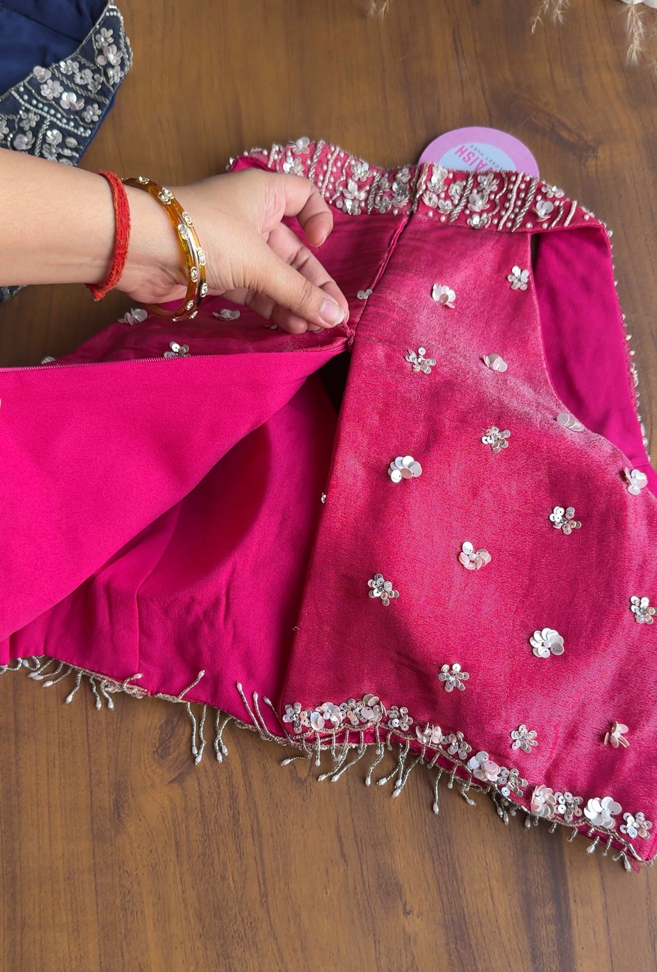 Sana halter neck blouse with palazzo and choker dupatta - Pink