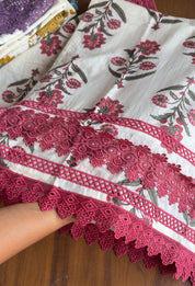 Sakshi Crochet Lace Neckline Block Print Dress- Pink