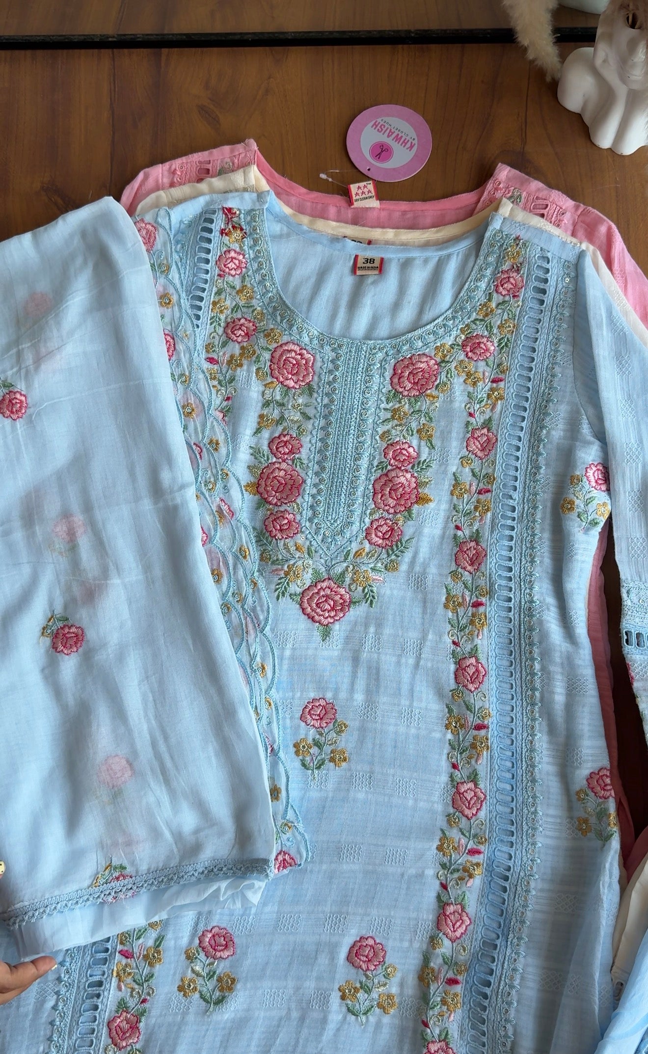 Hrishika Embroidered Rose  Dress- Sky Blue