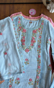 Hrishika Embroidered Rose  Dress- Sky Blue