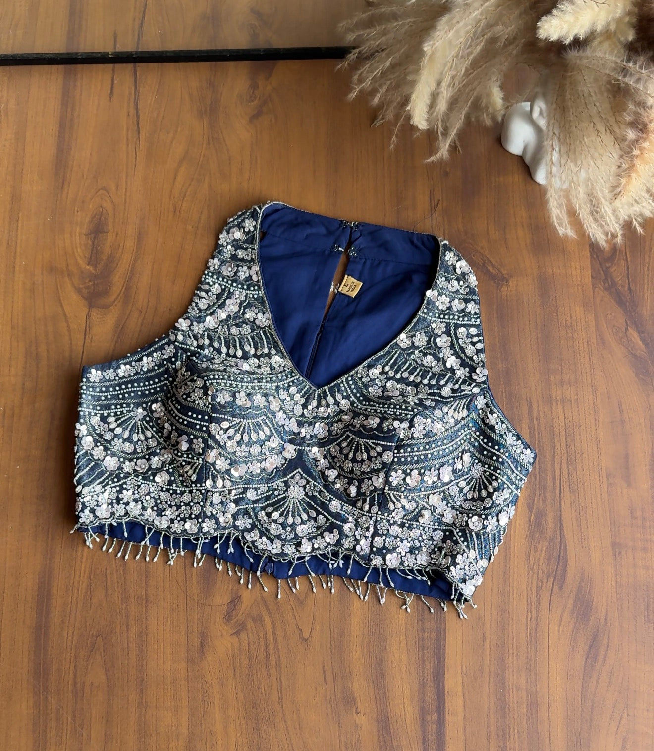 Sana halter neck blouse with palazzo and choker dupatta - Blueish Grey