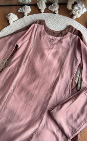 Kahani Sequin Work Mul Chanderi Dress- Dusty Pink