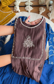 Sahira Handwork mul chanderi Aline dress- Brown