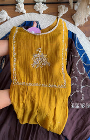 Sahira Handwork mul chanderi Aline dress- Musturd