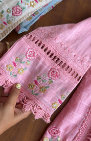 Hrishika Embroidered Rose Dress- Baby Pink