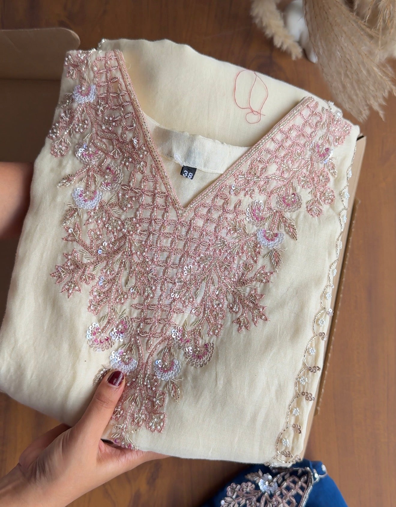 Jiya Handwork Aline Mul Chanderi Dress- White