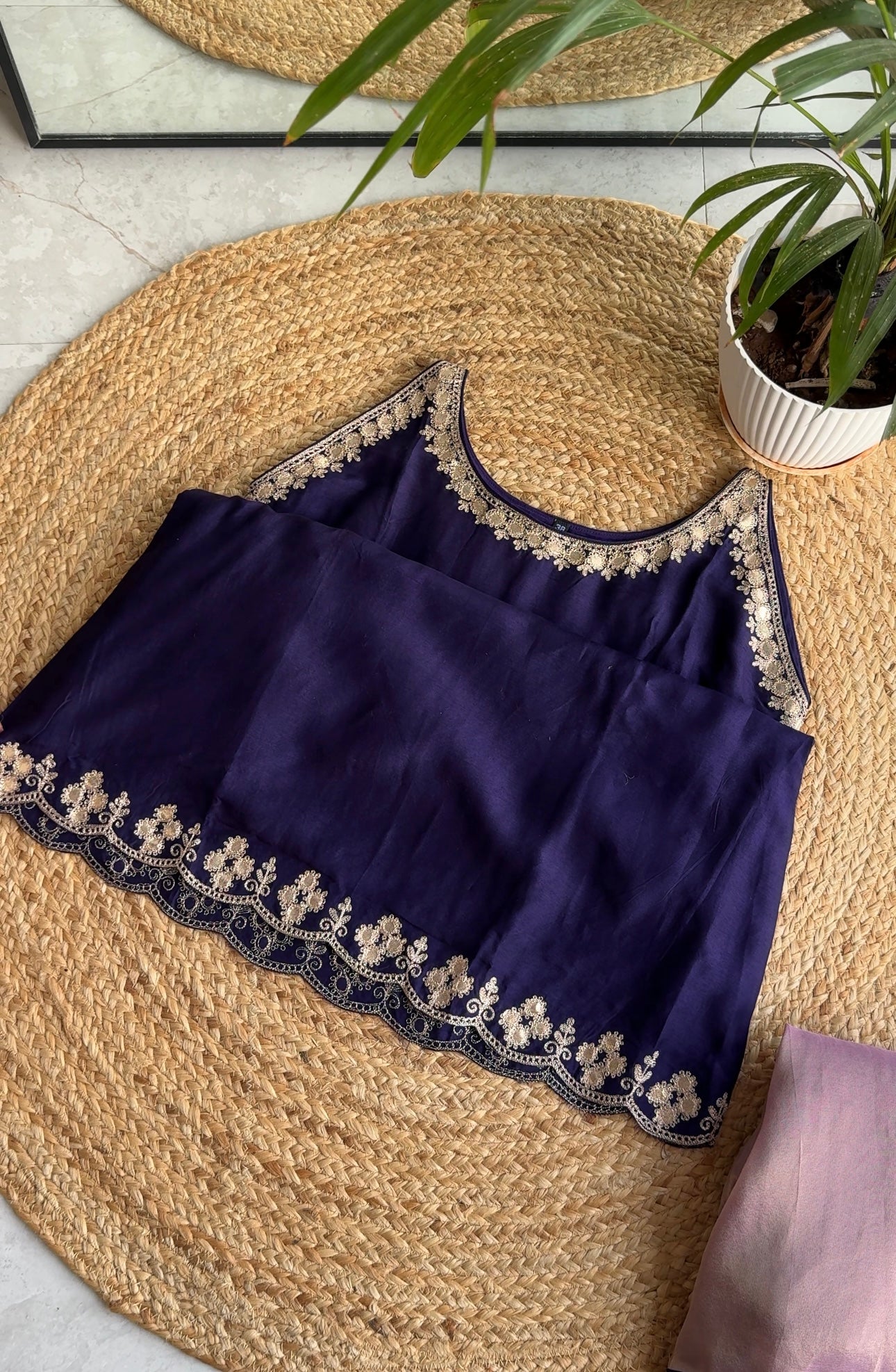 Aisha halter neck short kurta with pants - Purple