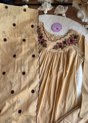Zeel Embroidered Full Sleeves Anarkali Dress- Beige