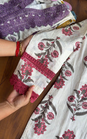 Sakshi Crochet Lace Neckline Block Print Dress- Pink