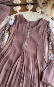 Rida Sequin Shell Work Anarkali  Dress- Coffee Brown