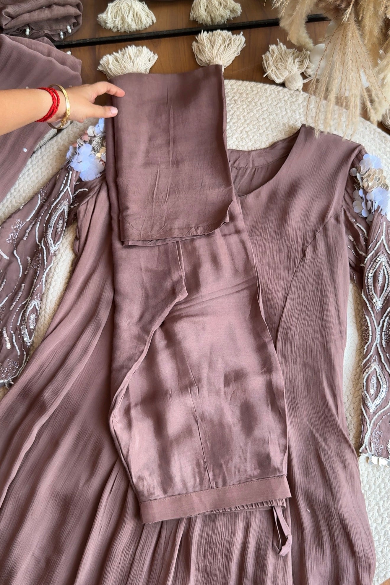 Rida Sequin Shell Work Anarkali  Dress- Coffee Brown