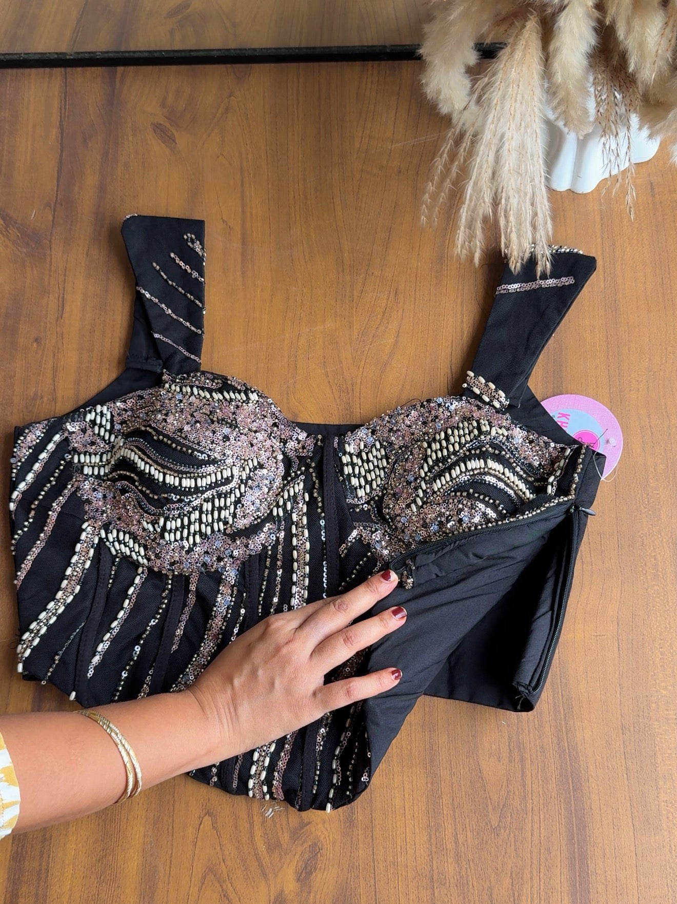 Tara Corset Style Pre draped Saree -  Black