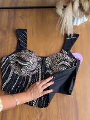Tara Corset Style Pre draped Saree -  Black