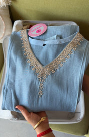 Tiya Mul Chanderi Handwork Dress- Powder Blue