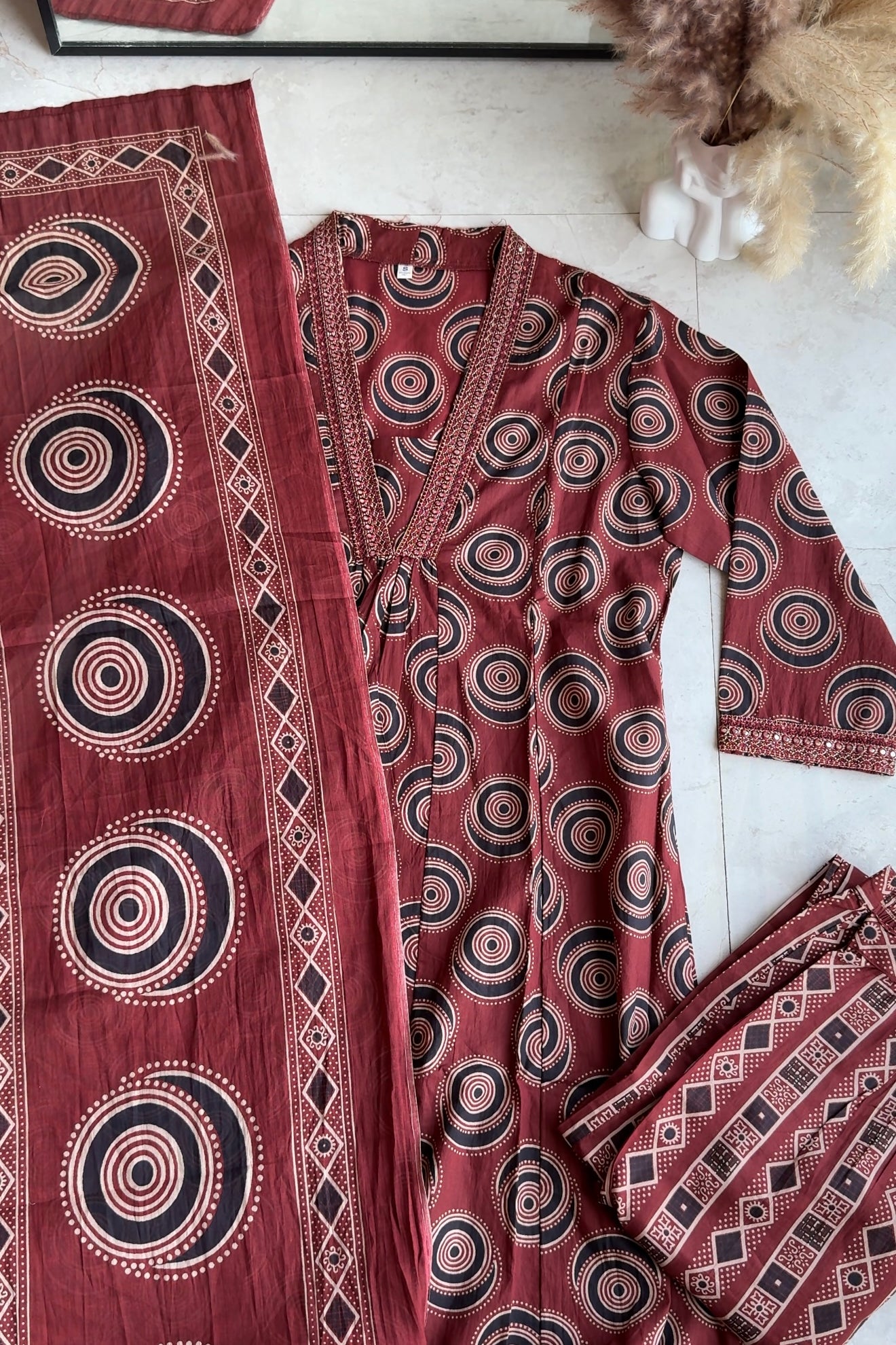 Veeral v neck Aline dress with palazzo and dupatta