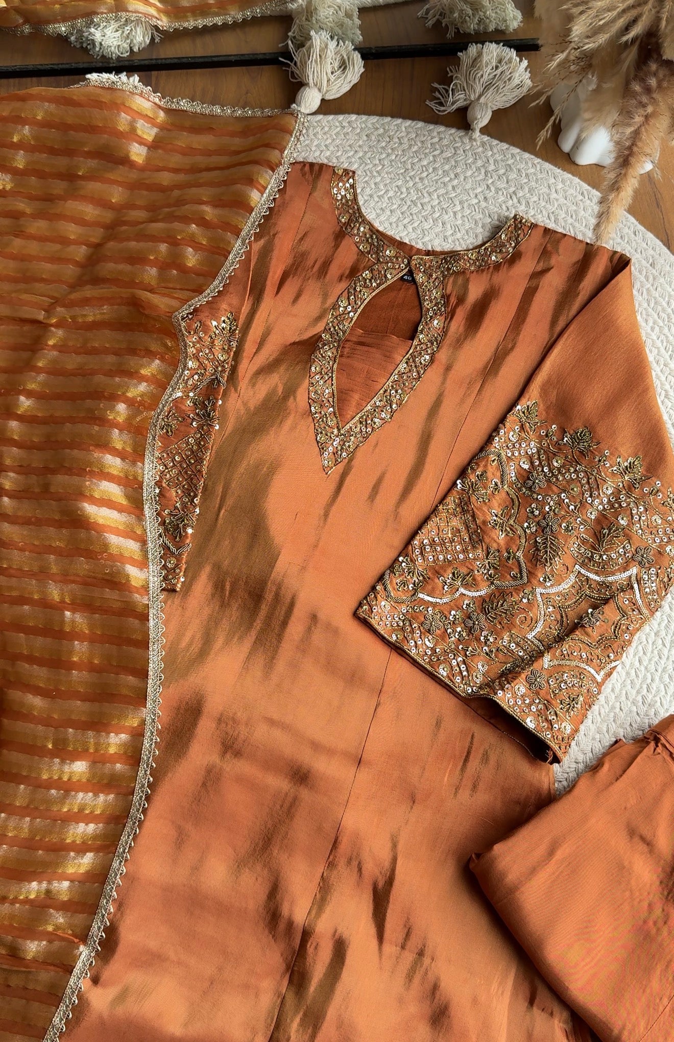 Kinjal Heavy Hand Zardosi Dress- Orange