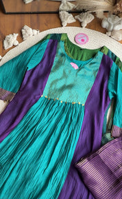 Rutvi Contrast Tissue And Mul Chanderi Dress - Purple