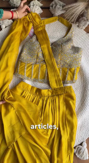 Nandini pre-draped saree- Yellow