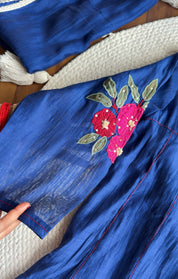Kumkum Embroided Mul Chanderi Anarkali- Blue