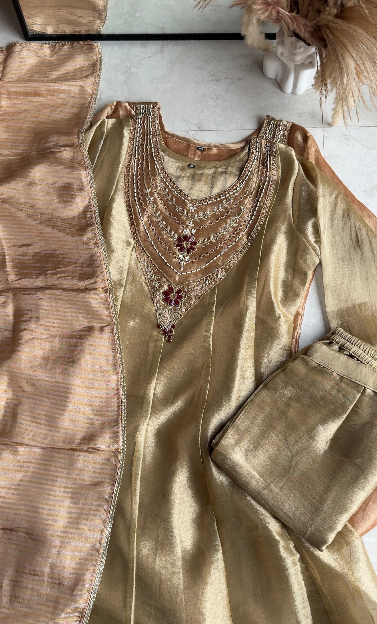 Stuti Shimmer Tissue Anarkali Dress- Liquid Gold