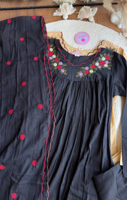 Zeel Embroidered Full Sleeves Anarkali Dress- Black