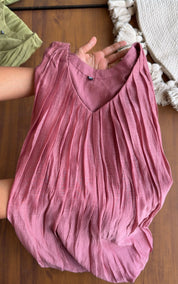 Sanjana Pleated Mul Chanderi Handwork - Dusty Pink