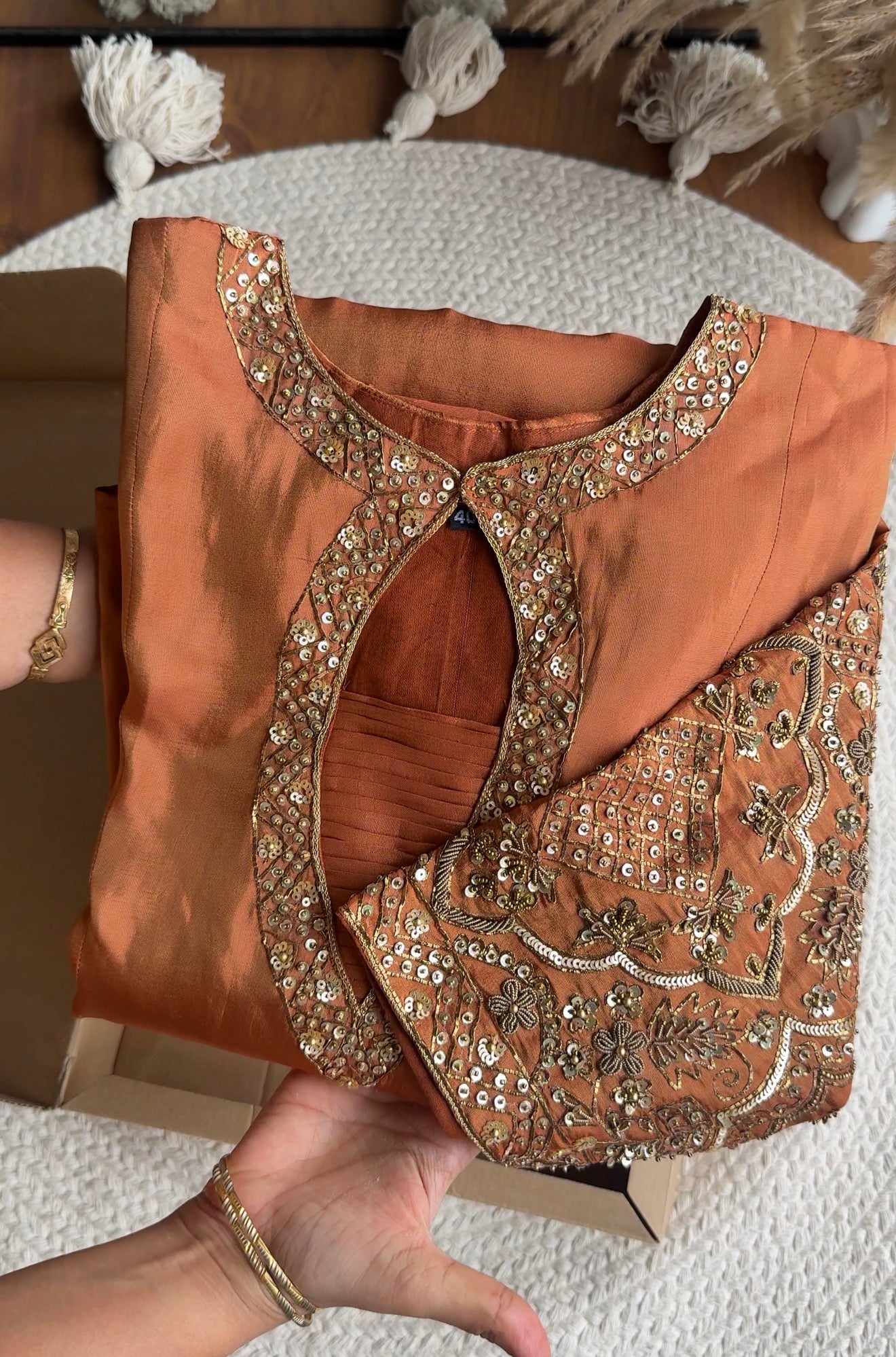 Kinjal Heavy Hand Zardosi Dress- Orange