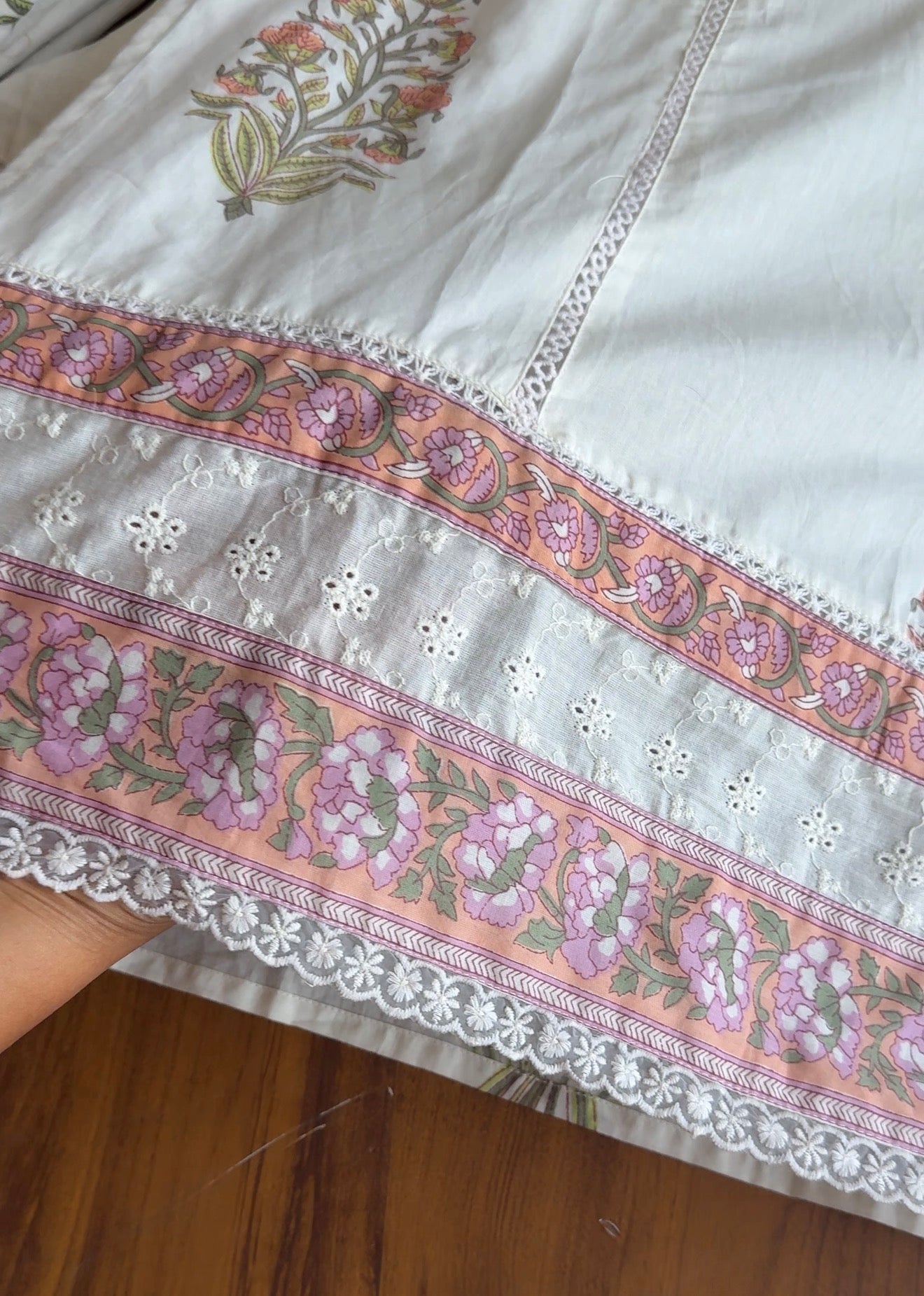 Mahi block print crochet lace dress- Pink