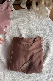 Kahani Sequin Work Mul Chanderi Dress-Brown