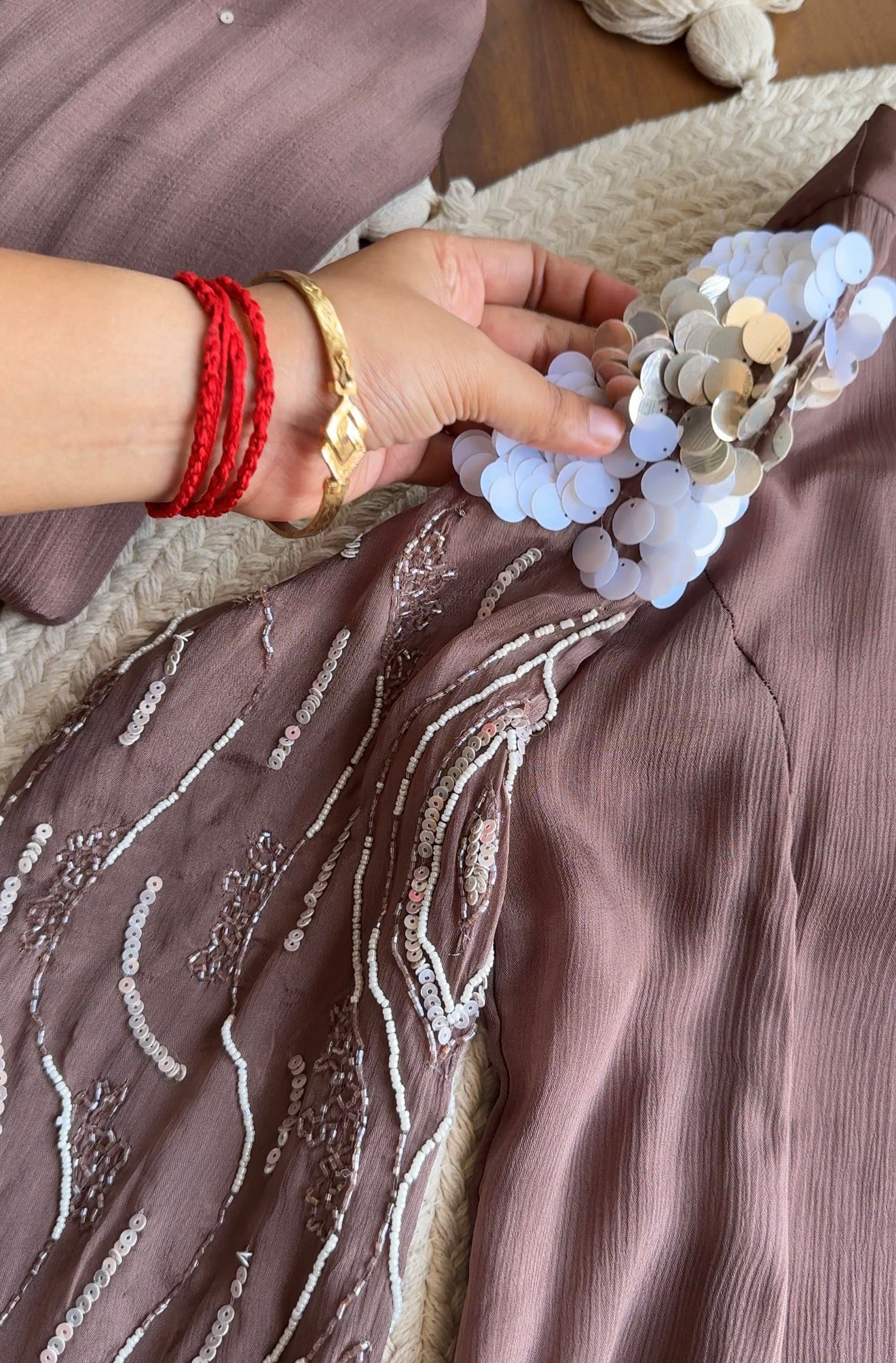 Rida Sequin Shell Work Anarkali  Dress- Coffee Brown