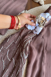 Rida Sequin Shell Work Anarkali  Dress- Coffee Brown