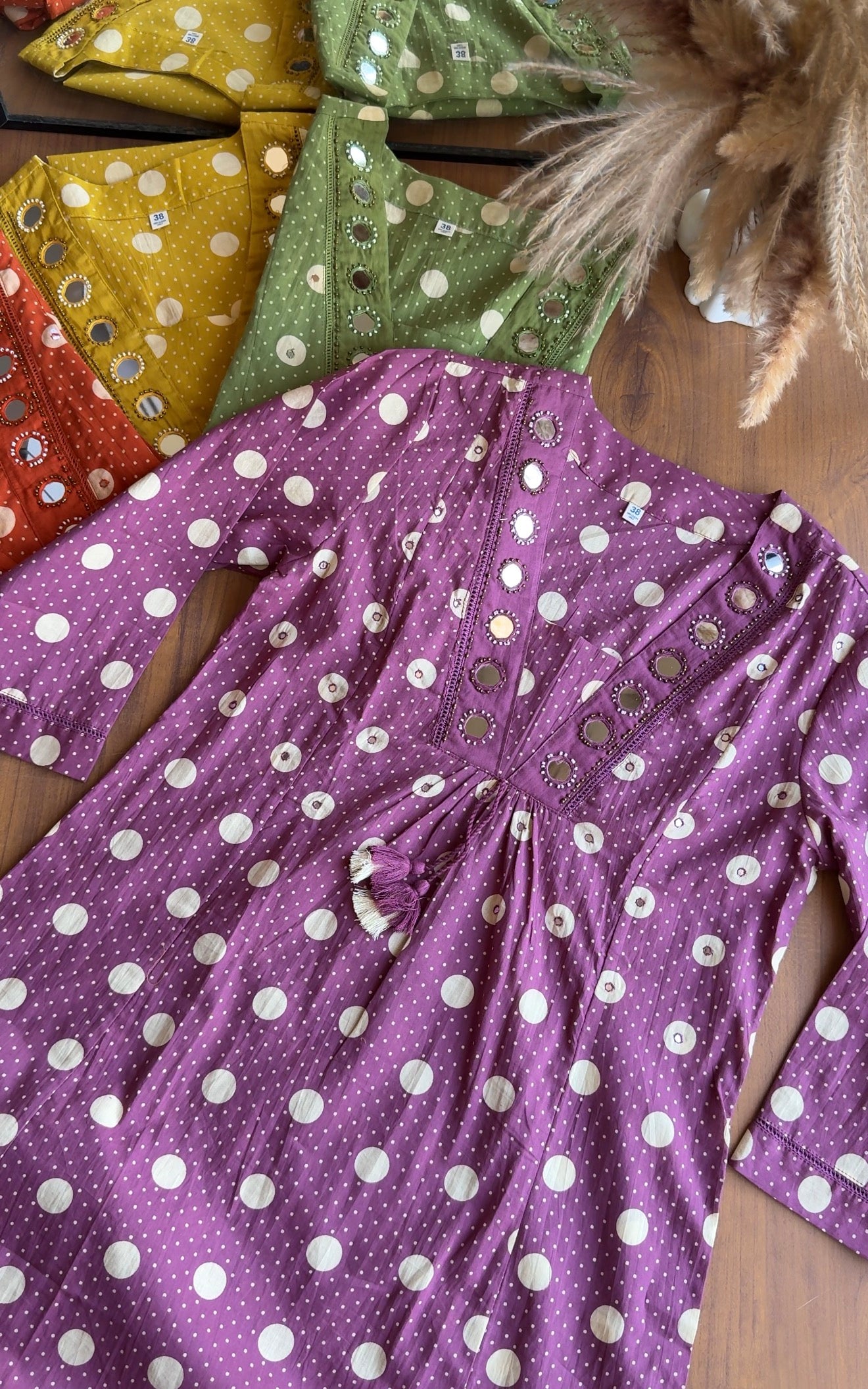 Pavithra Polka Dot Cotton Dress-Purple