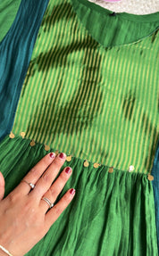 Rutvi Contrast Tissue And Mul Chanderi Dress - Green (Pre Order 15 days)