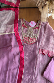 Jasmine Crush Tissue Anarkali Dress- Dusty Pink