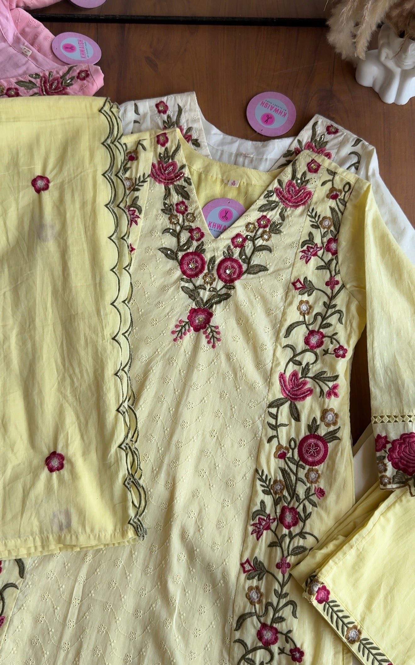 Twinkle Embroided Straight Cut Dress- Yellow