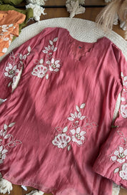 Preeti scalloped neck Patchwork And Handwork Coord Set- Pink