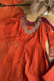 Tanisha V Neck Mirror Work  dress- Rust (Make to Order)