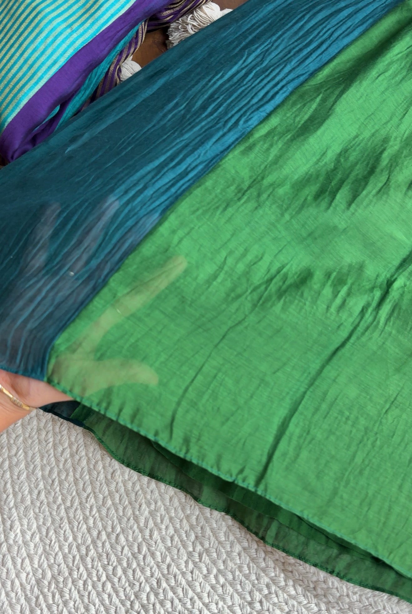 Rutvi Contrast Tissue And Mul Chanderi Dress - Green (Pre Order 15 days)