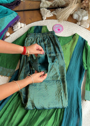 Rutvi Contrast Tissue And Mul Chanderi Dress - Green (Pre Order 15 days)