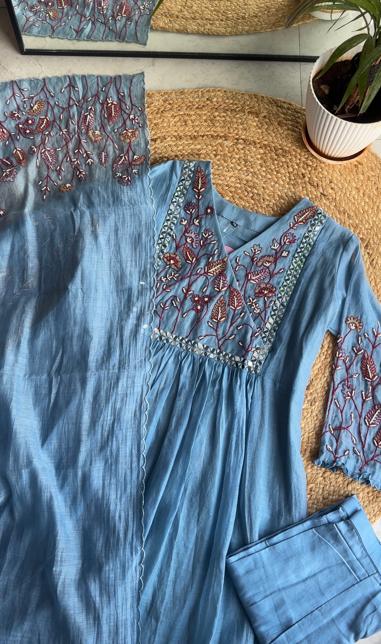 Adda mirror work Mul Chanderi aline dress