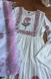 Surbhi block print mul cotton Anarkali Dress- Pink