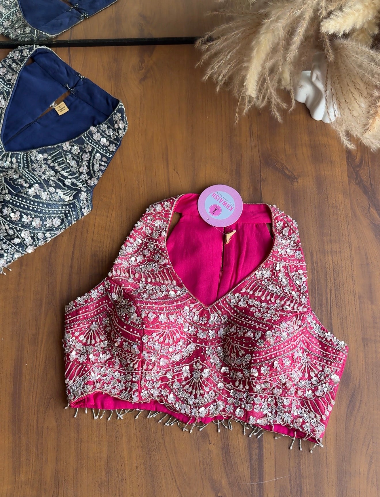 Sana halter neck blouse with palazzo and choker dupatta - Pink