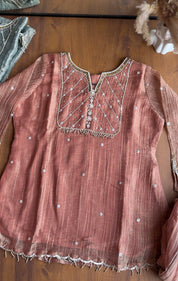 Tara Short Kurta Handwork Dress- Peach (Make to Order)