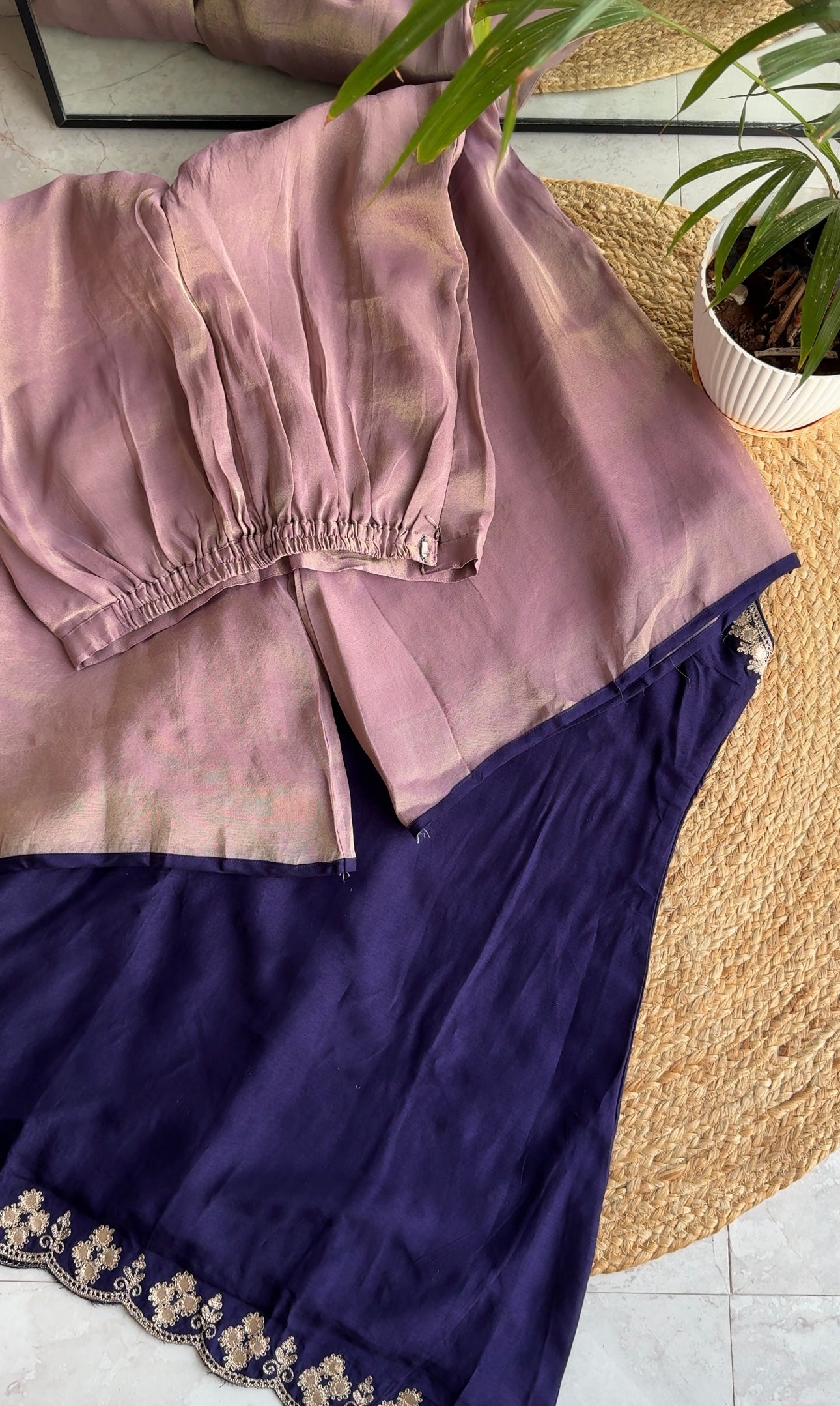 Aisha halter neck short kurta with pants - Purple