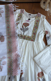Surbhi Block Print Mul Cotton Anarkali Dress- Yellow